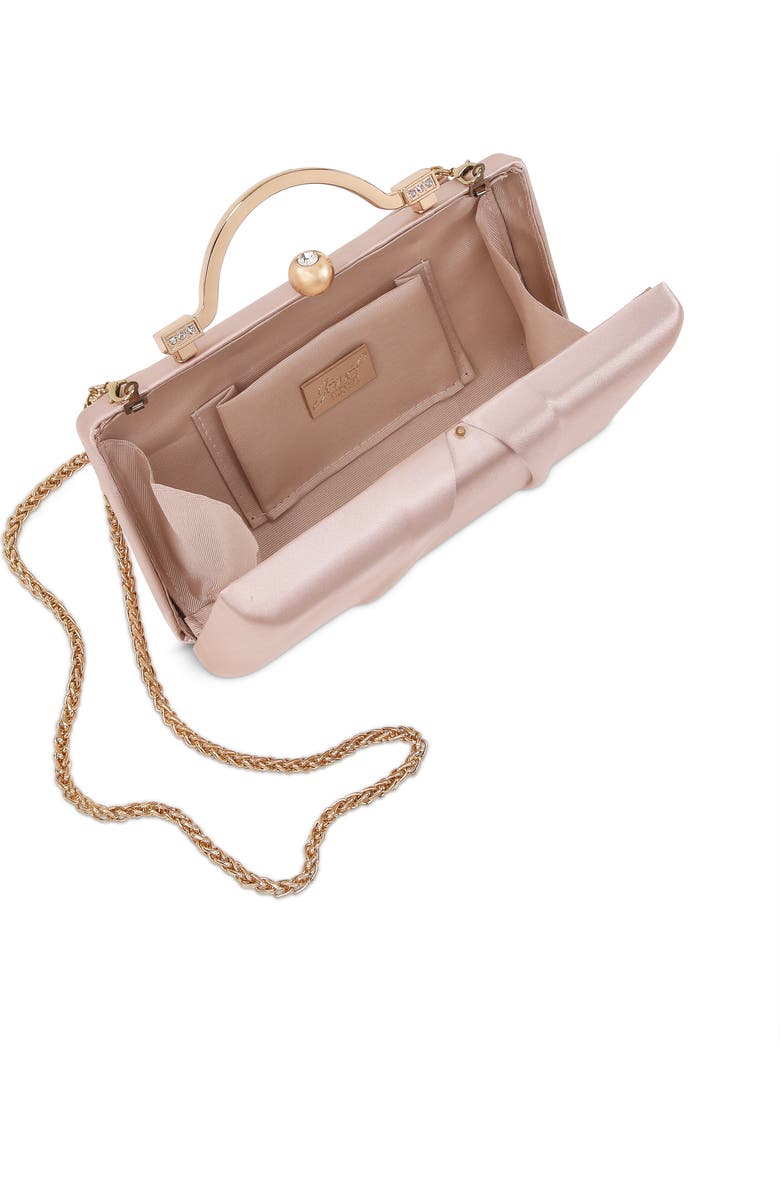 Jewel Badgley Mischka Emma Satin Minaudiere with Outer Pocket, Alternate, color, Champagne