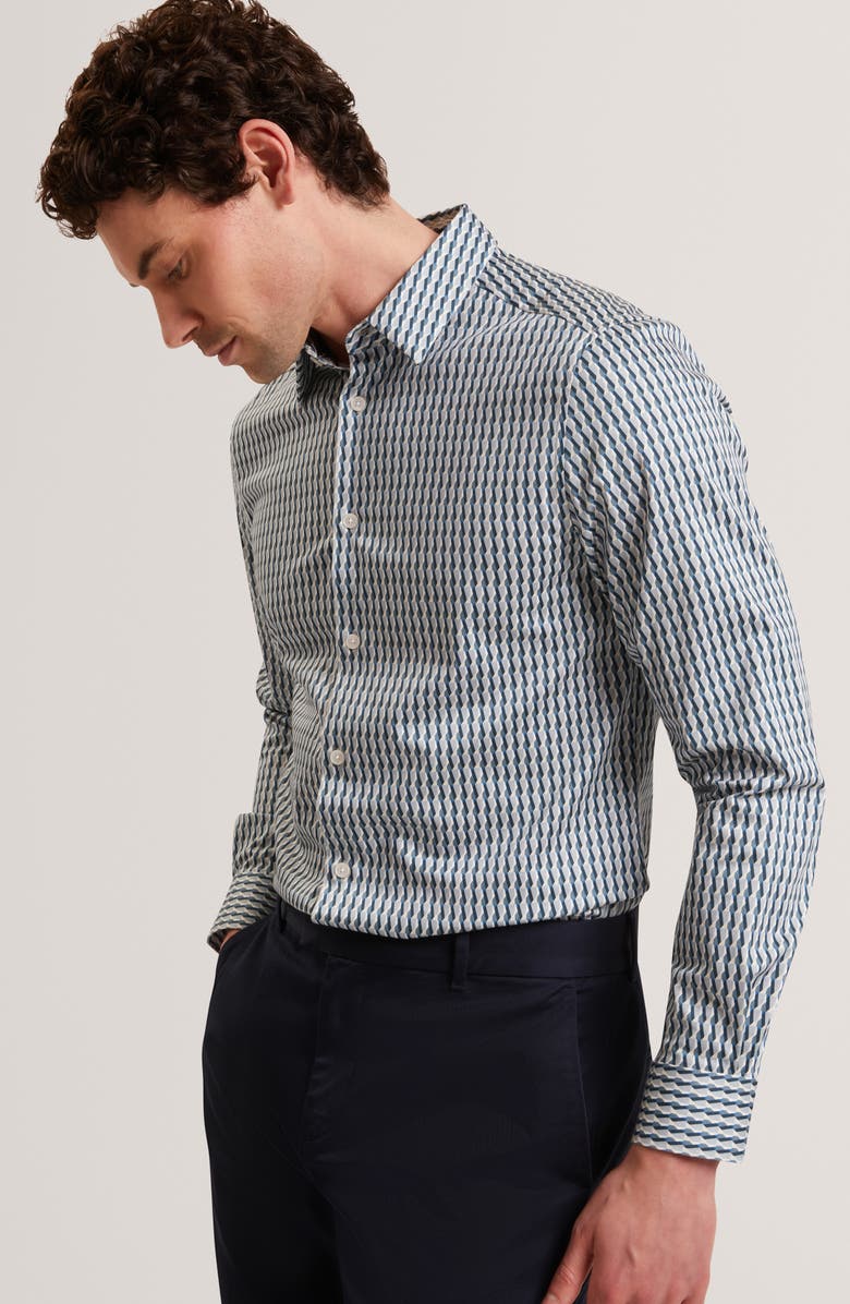 Ted Baker Firdawi Long Sleeve Slim Fit Button-Up Shirt, Alternate, color, Navy