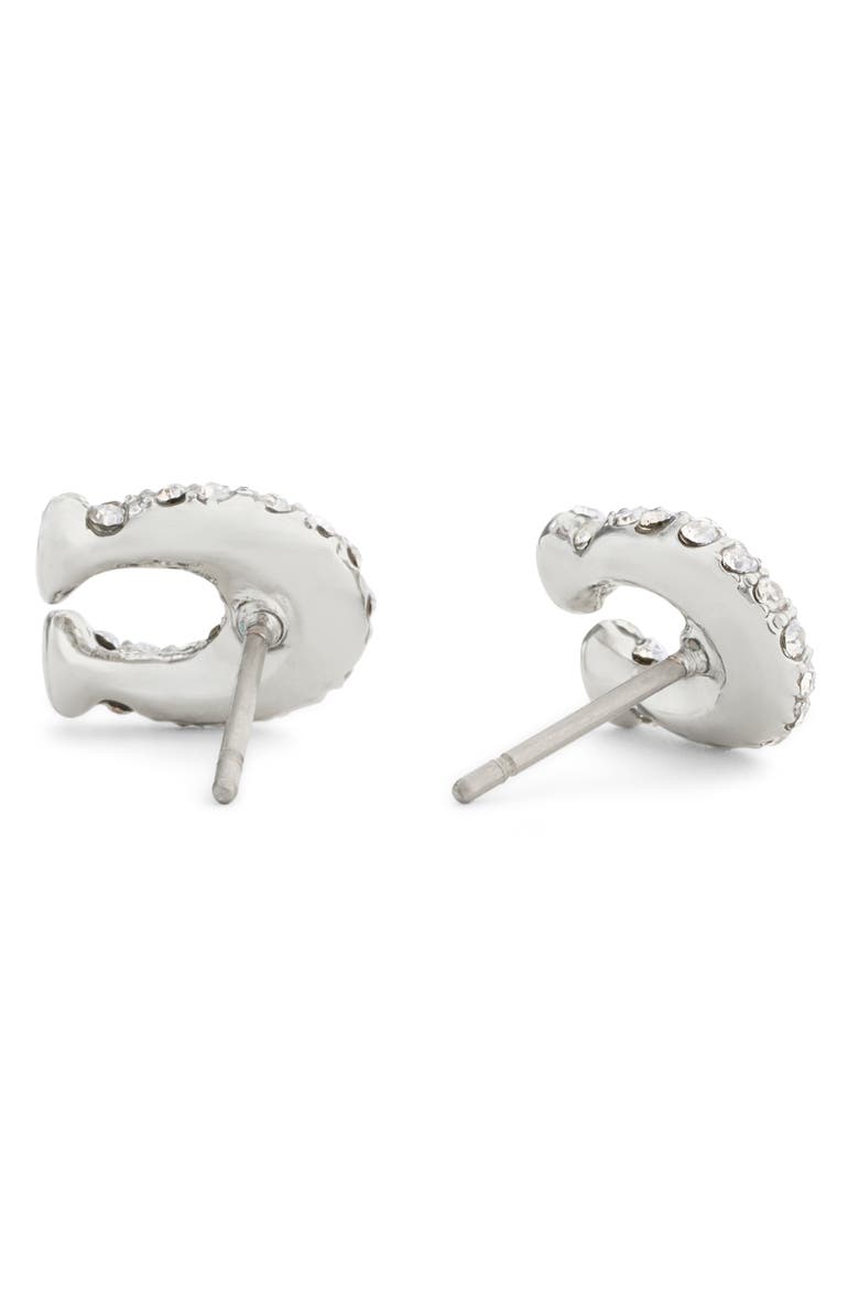 Pavé Signature C Stud Earrings, Alternate, color, RHODIUM