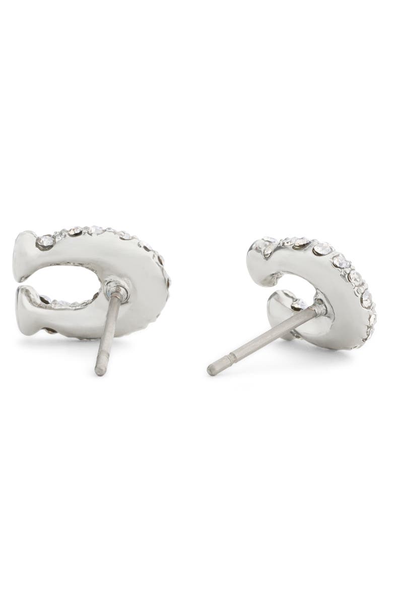 COACH Pavé Signature C Stud Earrings, Alternate, color, Rhodium