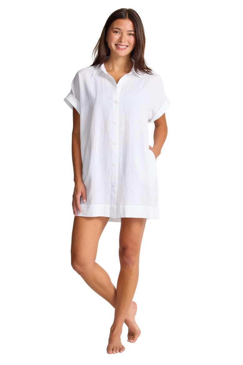 Textured Cover-Up Shirtdress, Alternate, color, WHITE