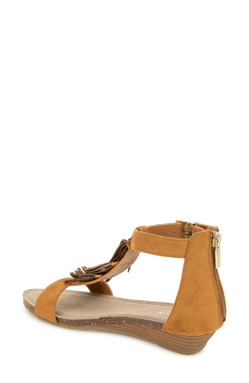 Reaction Kenneth Cole Glytoni Fringe T-strap Sandal In Tan Micro
