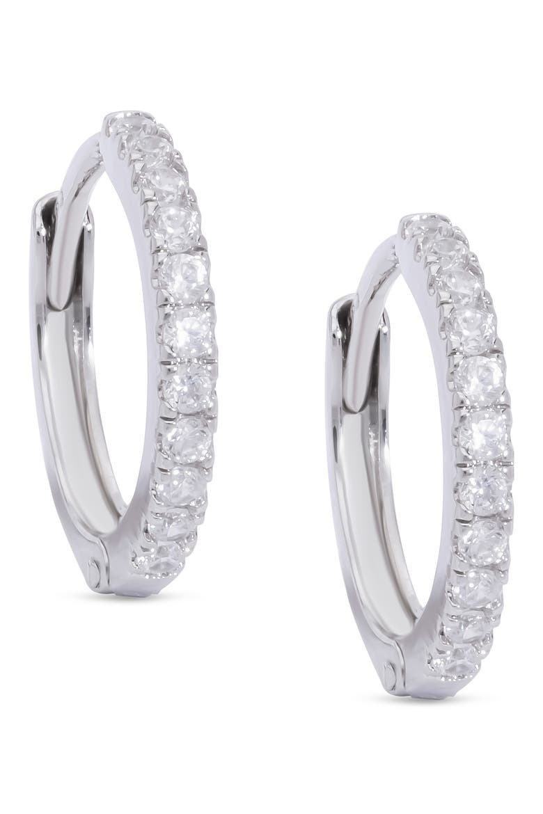 Kids' Pavé Cubic Zirconia Hoop Earrings, Main, color, WHITE