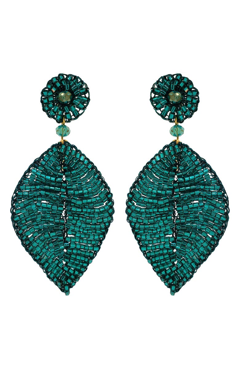 Lavish by Tricia Milaneze Beaded Leaf Drop Earrings, Main, color, 