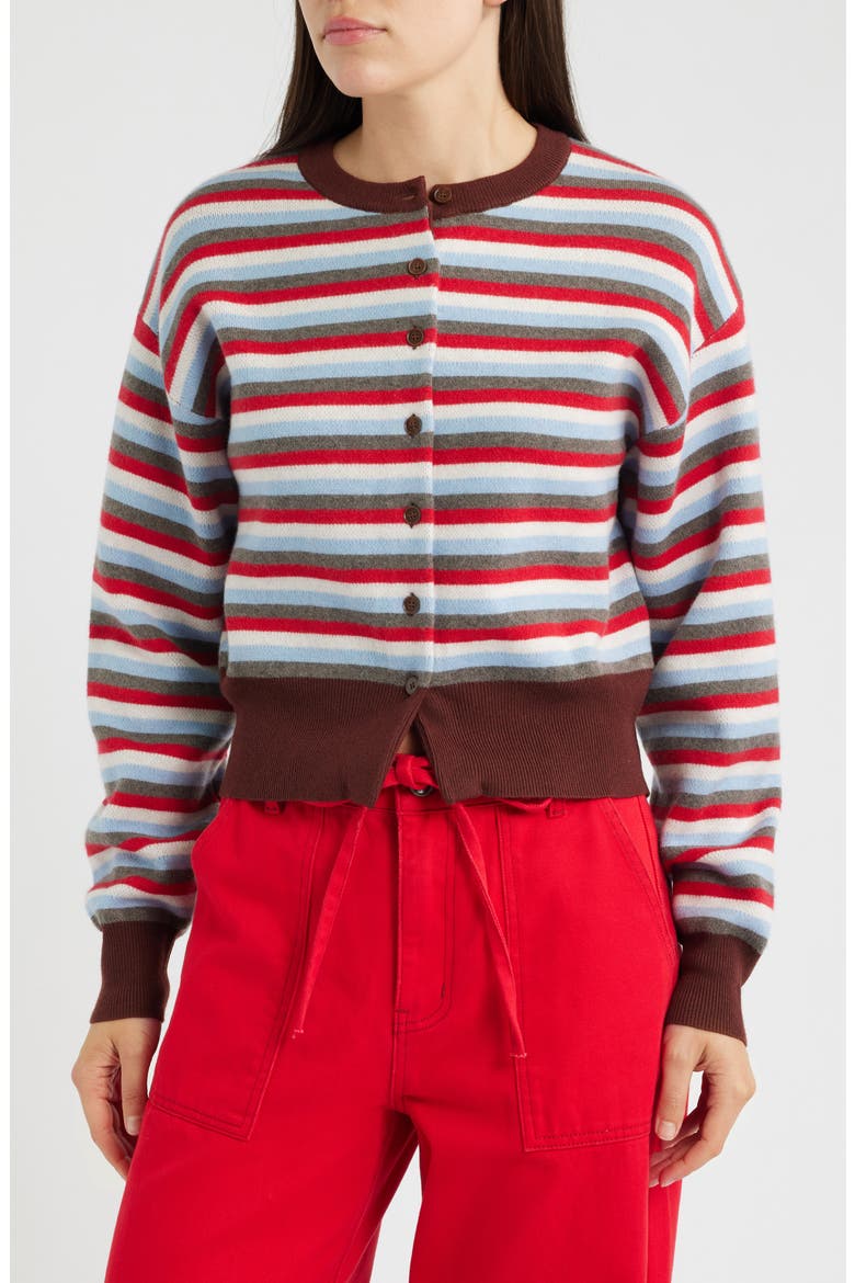 Shibuya Striped Cardigan, Alternate, color, ROUGE