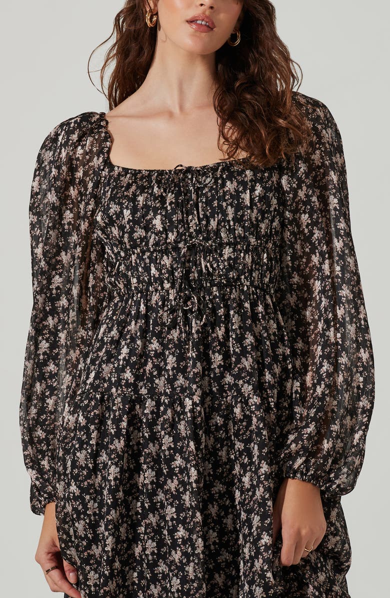 ASTR the Label Floral Long Sleeve Midi Dress, Alternate, color, Black Taup