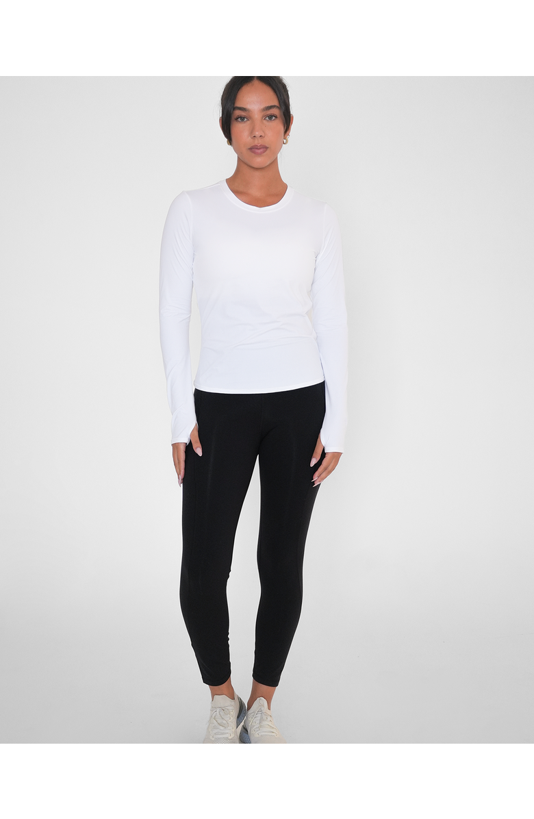 Rebody Active Raya Mid Length Compression Nylon Long Sleeve Top, Alternate, color, White