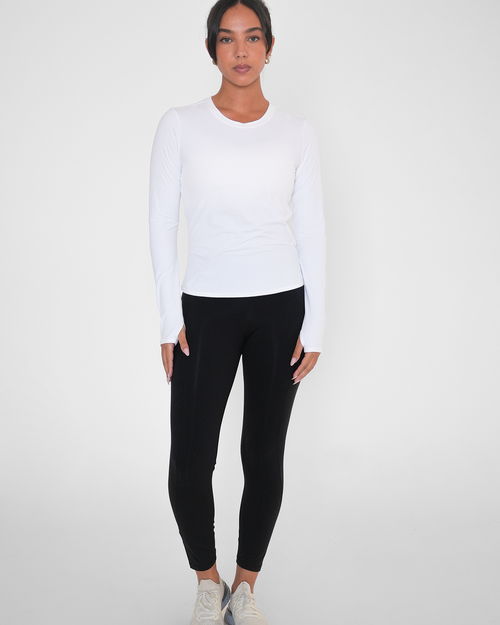 Rebody Active Raya Mid Length Compression Nylon Long Sleeve Top In White