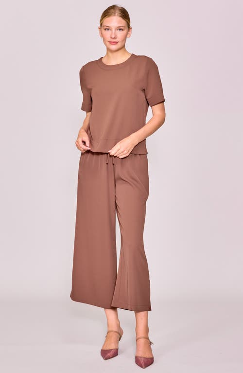 Melloday Boxy Stretch Crepe T-shirt In Brown