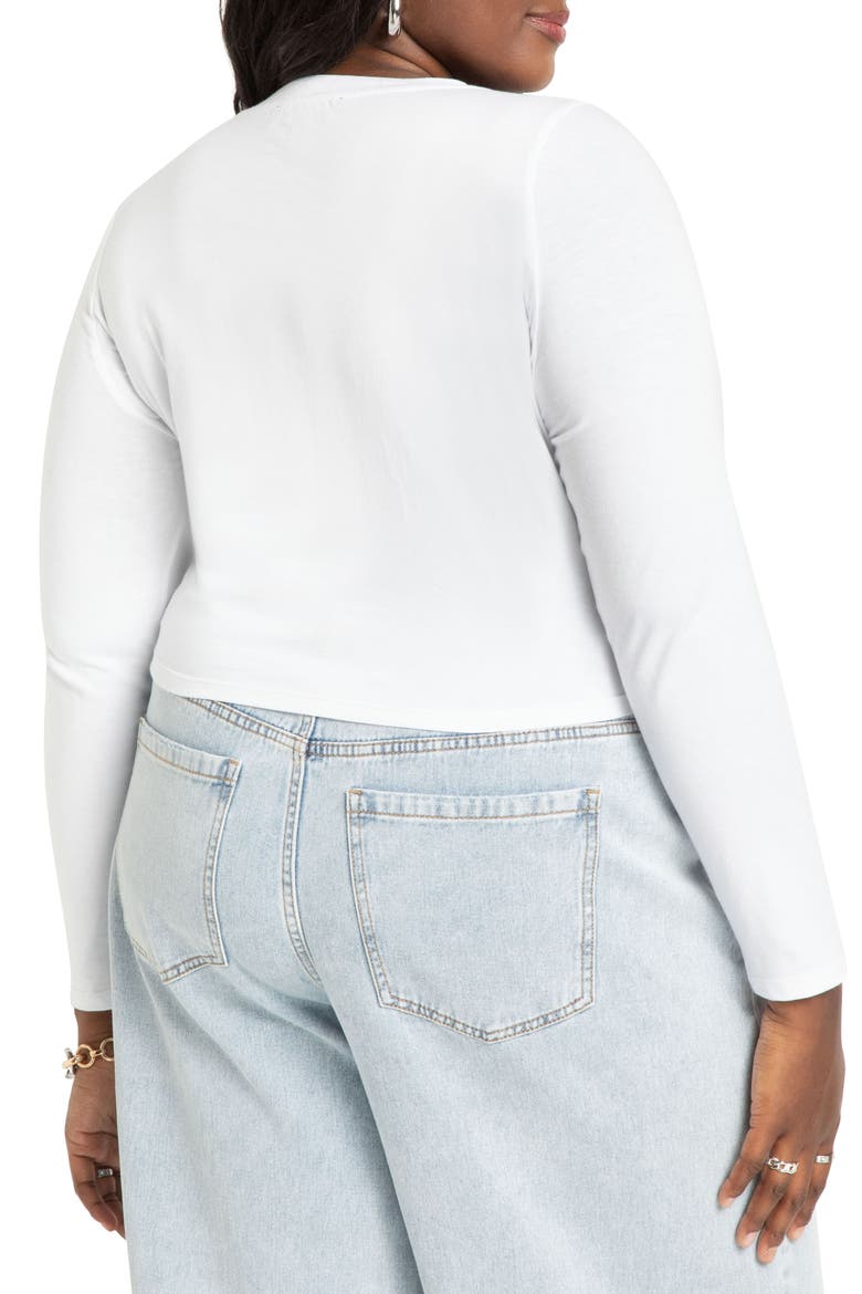 Crossover Hem Long Sleeve Crop Top, Alternate, color, TRUE WHITE