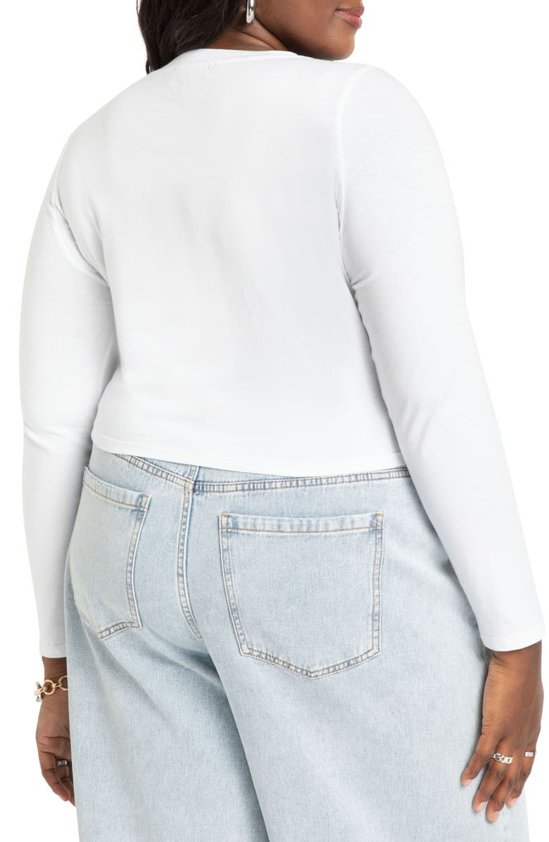 ELOQUII Crossover Hem Long Sleeve Crop Top, Alternate, color,