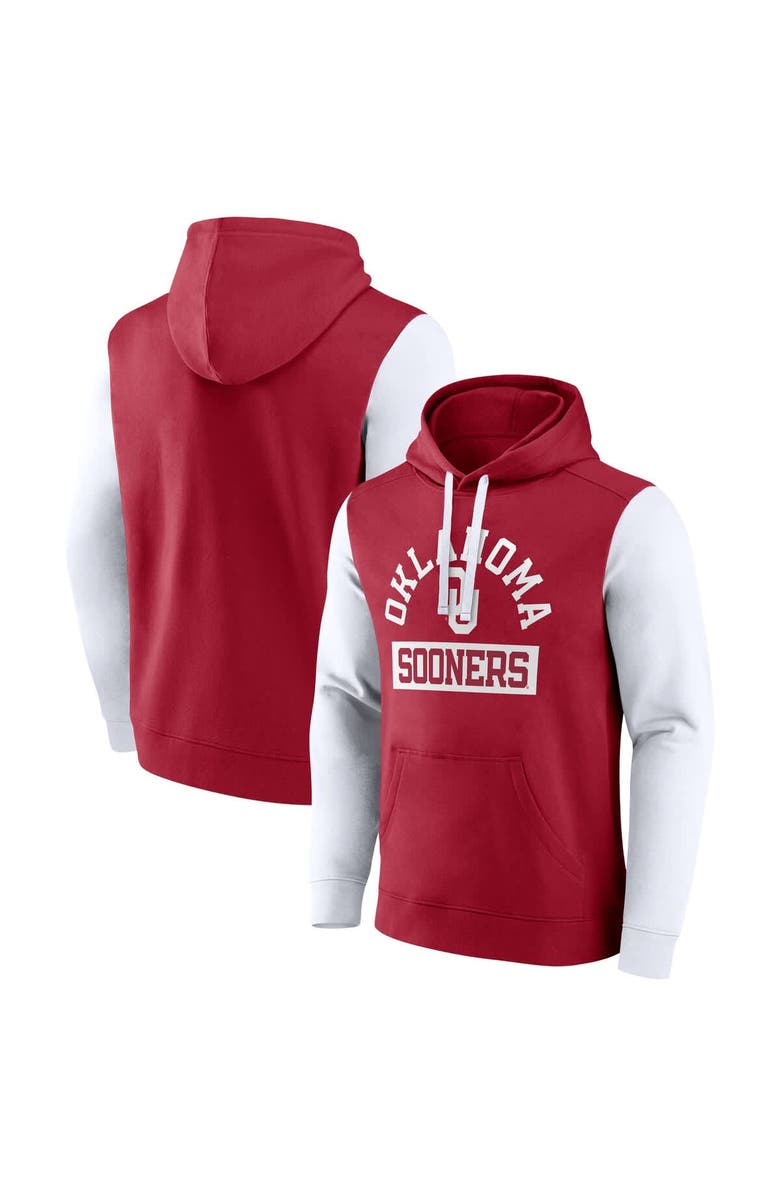 FANATICS Men's Fanatics Crimson Oklahoma Sooners Extra Point Colorblock Fleece Pullover Hoodie, Alternate, color, Crimson
