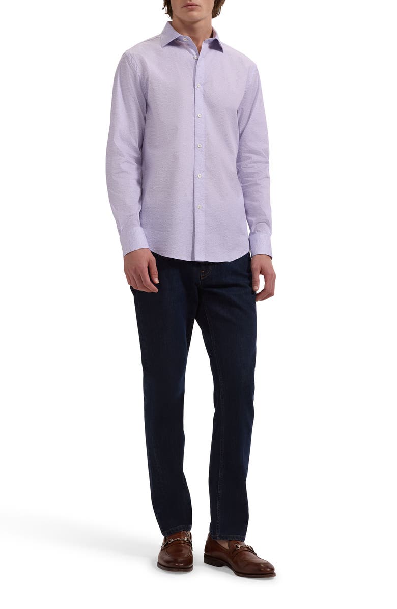 Bugatchi Axel Shaped Fit Geo Print Stretch Cotton Button-Up Shirt, Alternate, color, Lilac