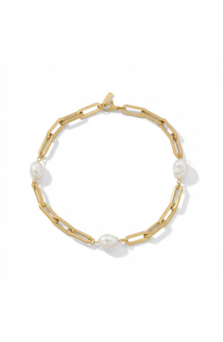 Bliss Diamond Aviv Anklet 18k Gold Plated 10" 8mm Paperclip and Freshwater Pearl, Main, color, 18K Yellow Gold