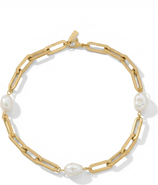 Bliss Diamond Aviv Anklet 18k Gold Plated 10" 8mm Paperclip and Freshwater Pearl