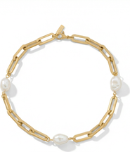 Bliss Diamond Aviv Anklet 18k Gold Plated 10" 8mm Paperclip and Freshwater Pearl