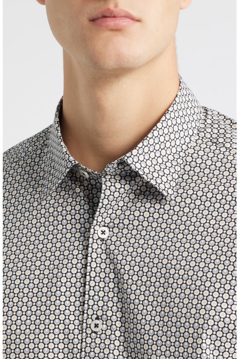 Robo Modern Fit Dot Print Stretch Cotton Button-Up Shirt, Alternate, color, BLACK