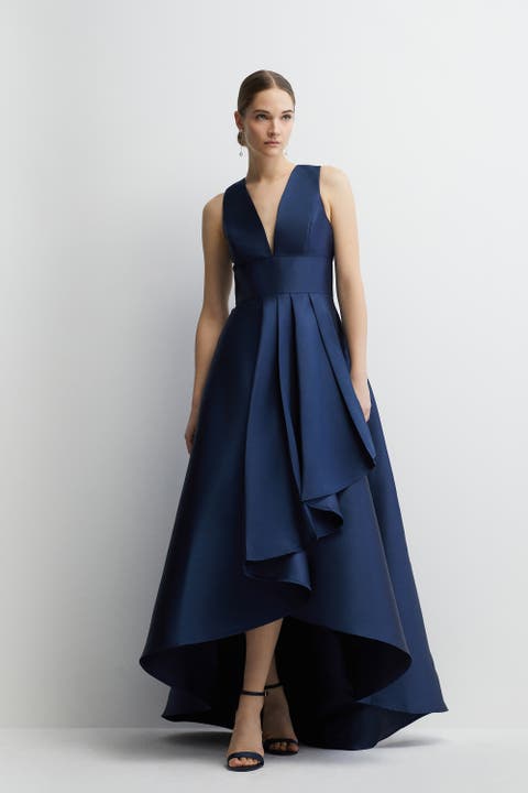 Petite Plunge Waterfall Twill Dress