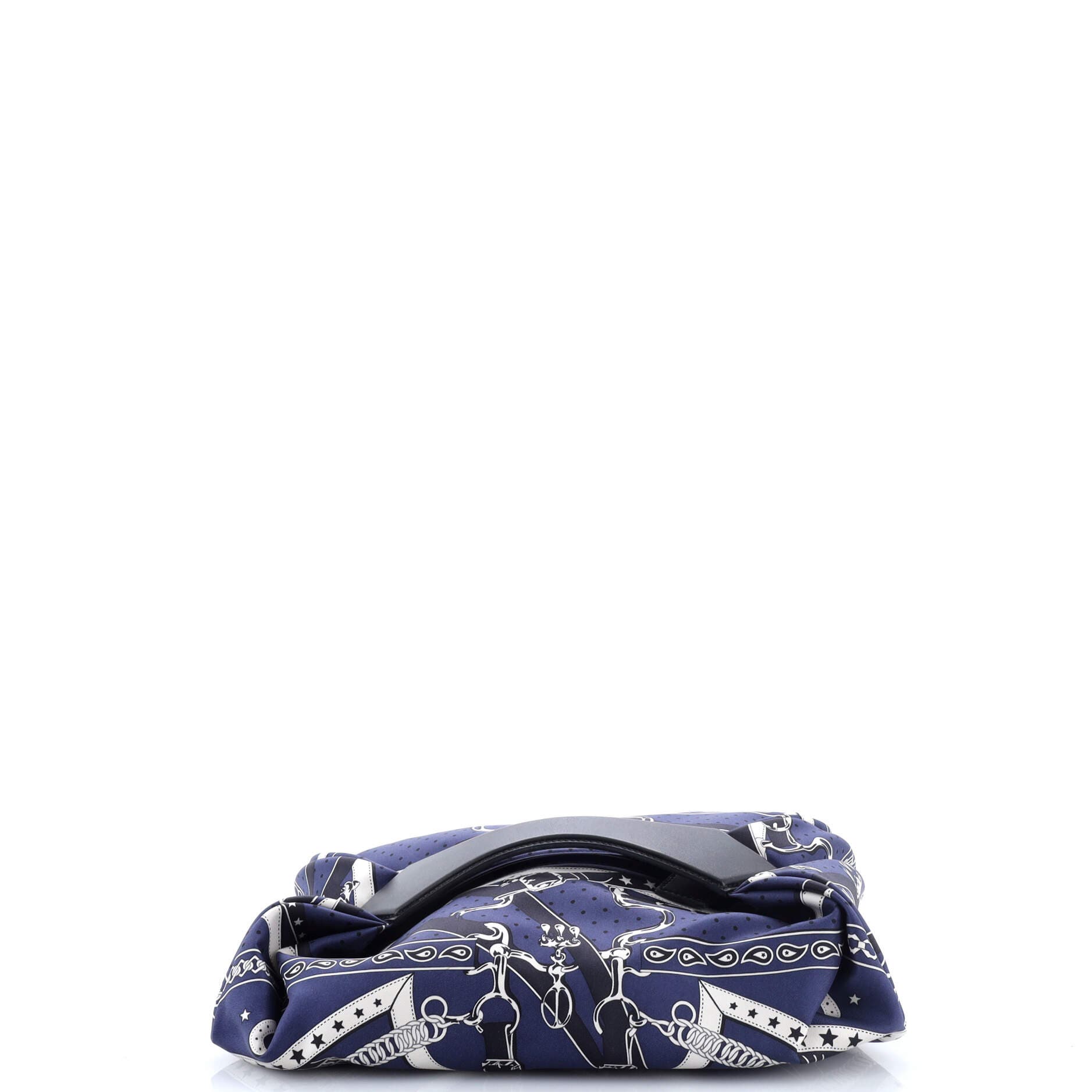 Pre-Owned Hermes Balusoie Bag Printed Silk and Leather, Alternate, color, Blue