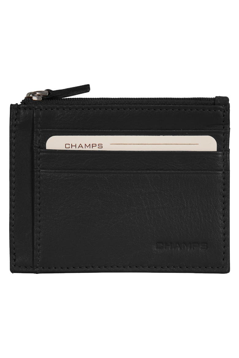 Zip Leather Card Case, Alternate, color, BLACK