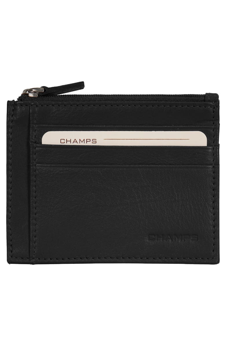 CHAMPS Zip Leather Card Case, Alternate, color, Black