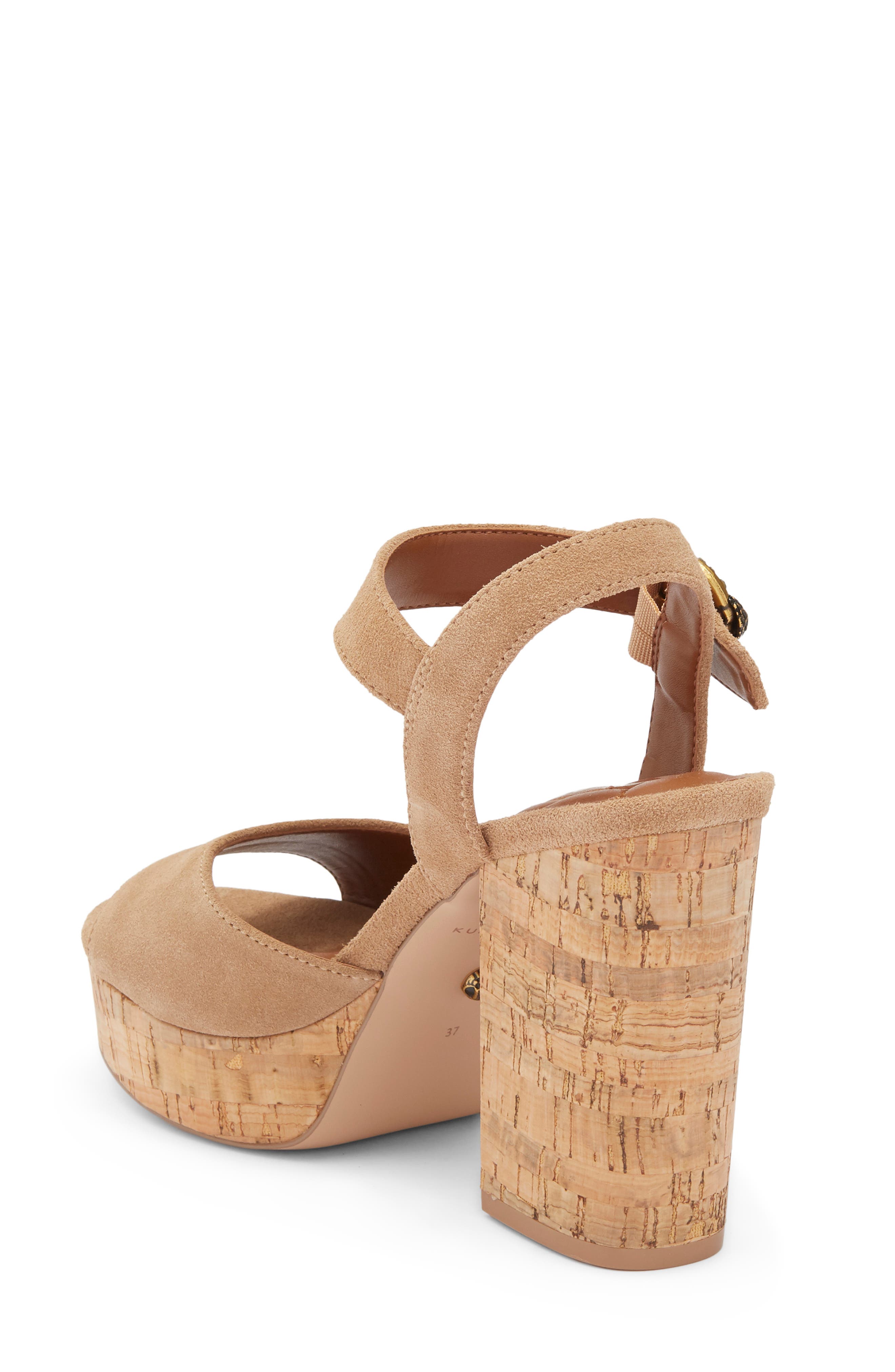 Kurt Geiger London Mayfair Cork Block Heel Ankle Strap Sandal, Alternate, color, Camel