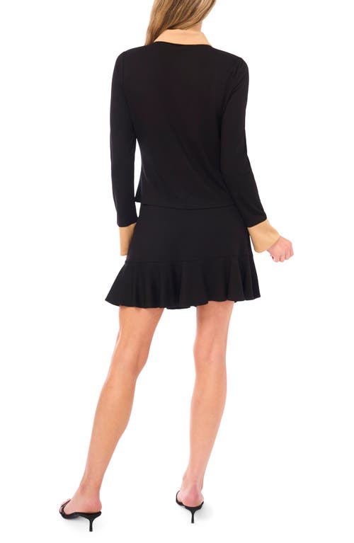 Cece Crystal Button Knit Button-up Shirt In Black