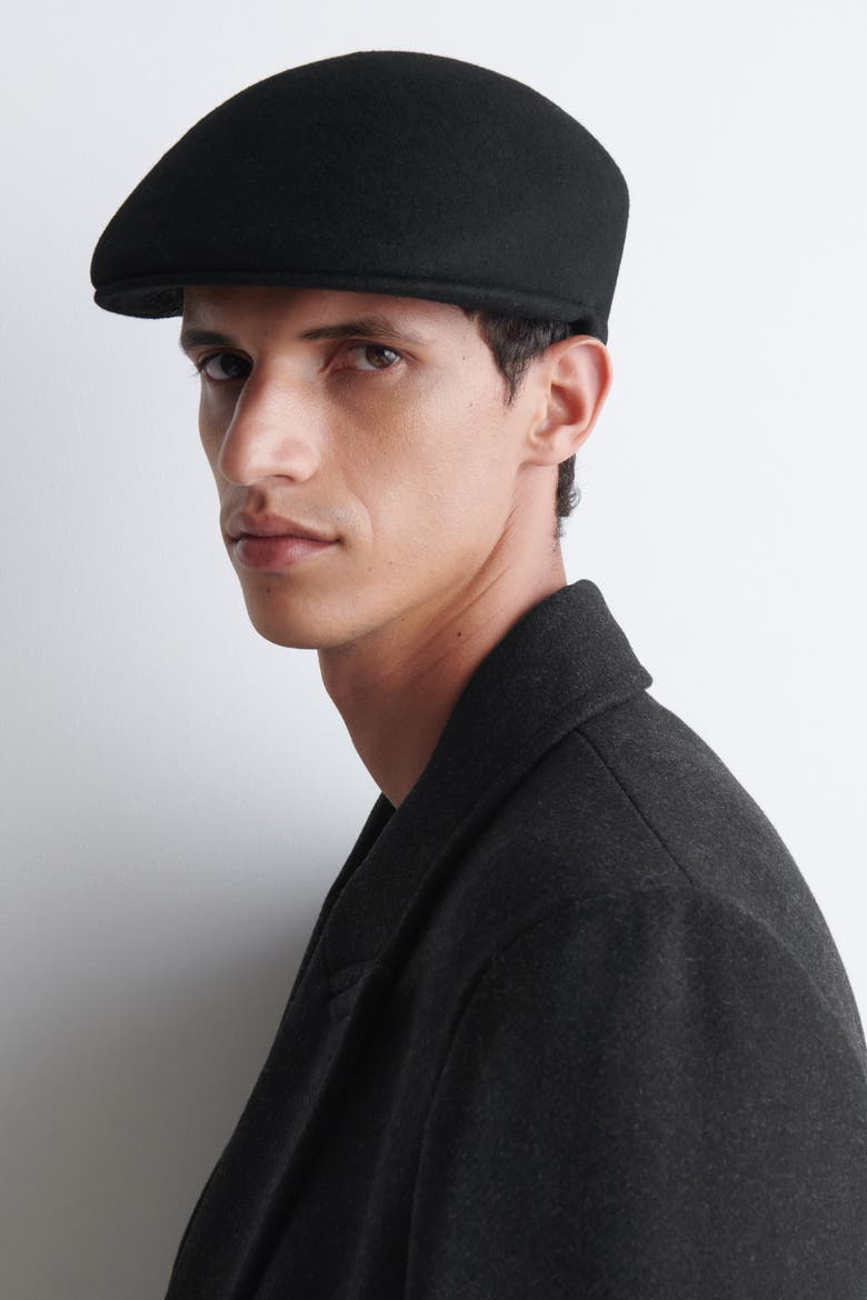 Wool Flat Cap, Alternate, color, BLACK