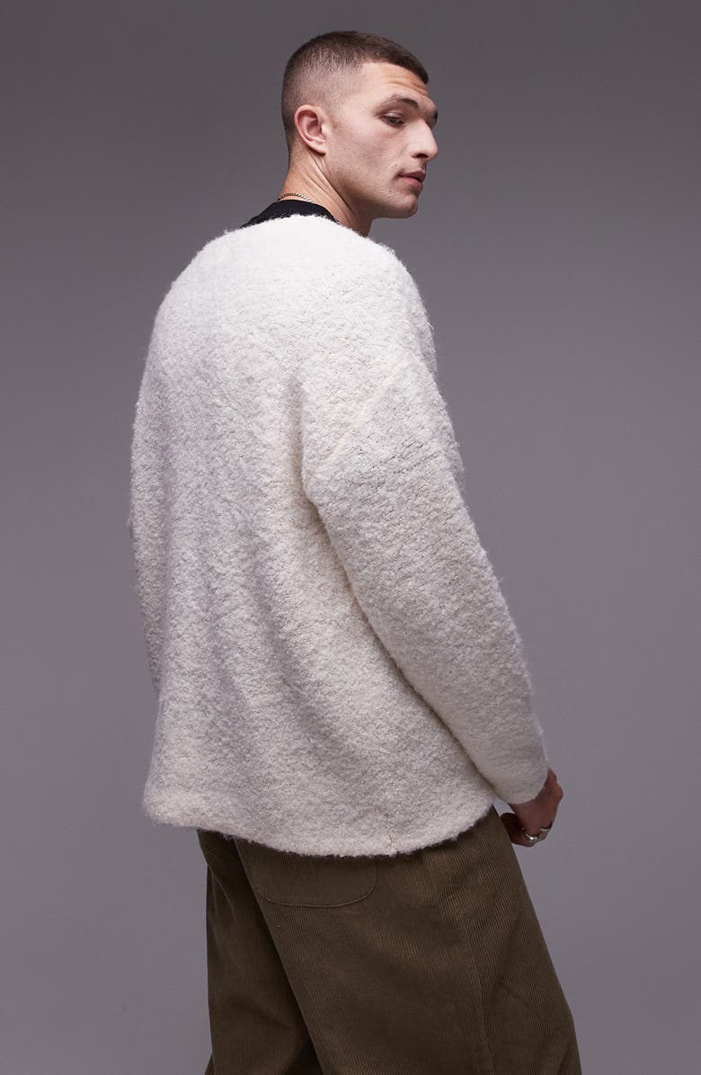Topman Relaxed Fit Bouclé Cardigan, Alternate, color,