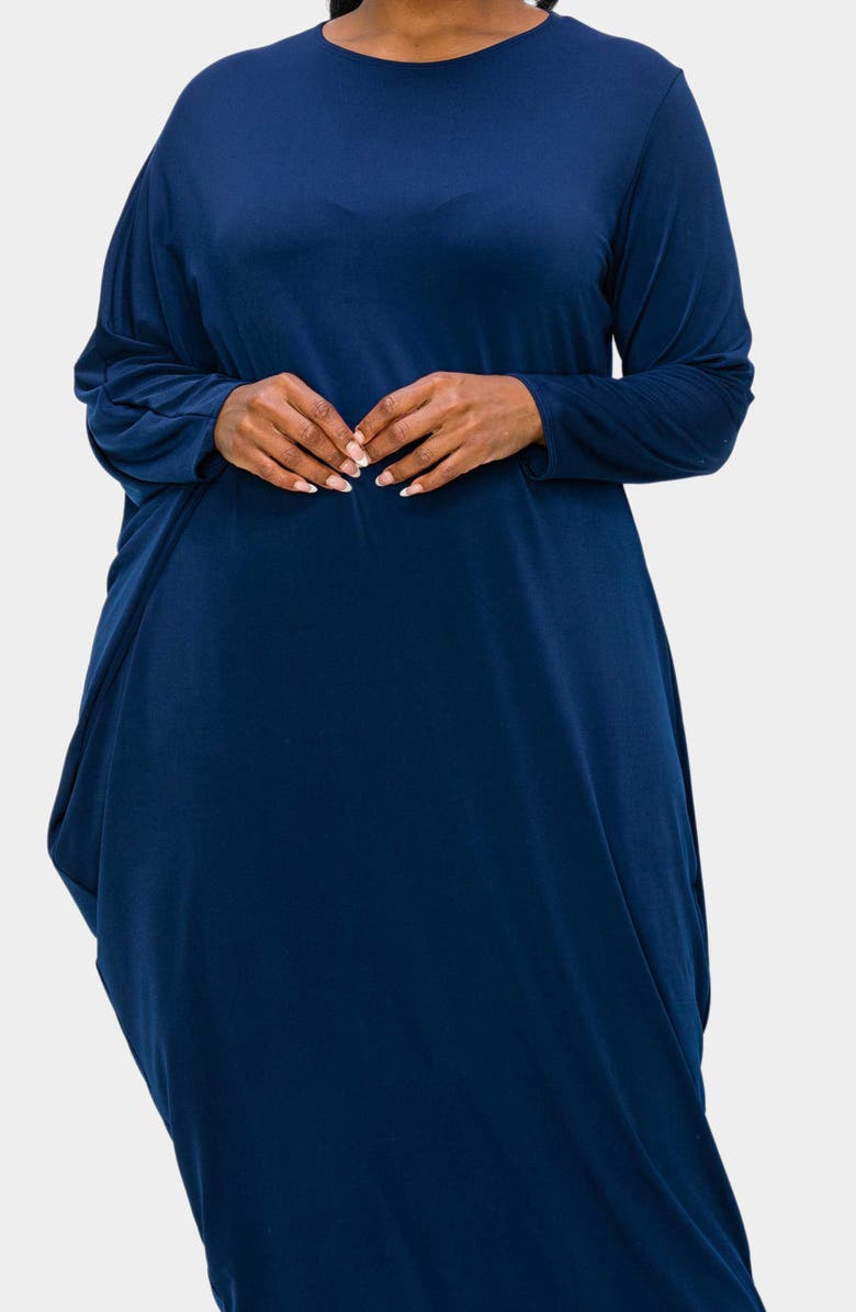 L I V D Louella Asymmetrical Long Sleeve Stretch Maxi Dress, Alternate, color, Navy