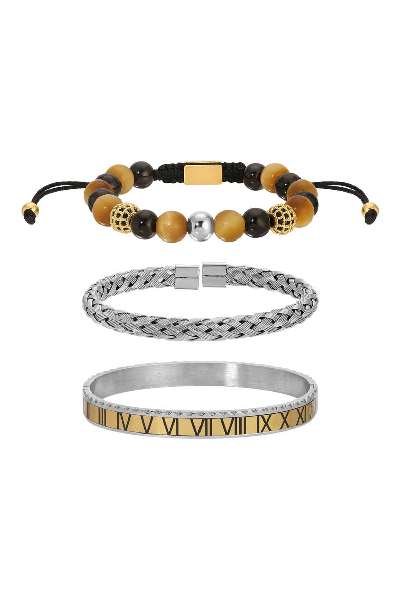 Men's Set of 3 Roman Bracelets, Main, color, SILVER