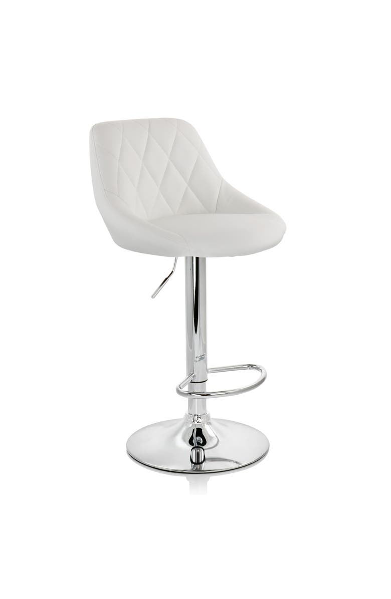 Elama 2 Piece Diamond Stitched Faux Leather Bar Stool with Adjustable Height, Alternate, color, White