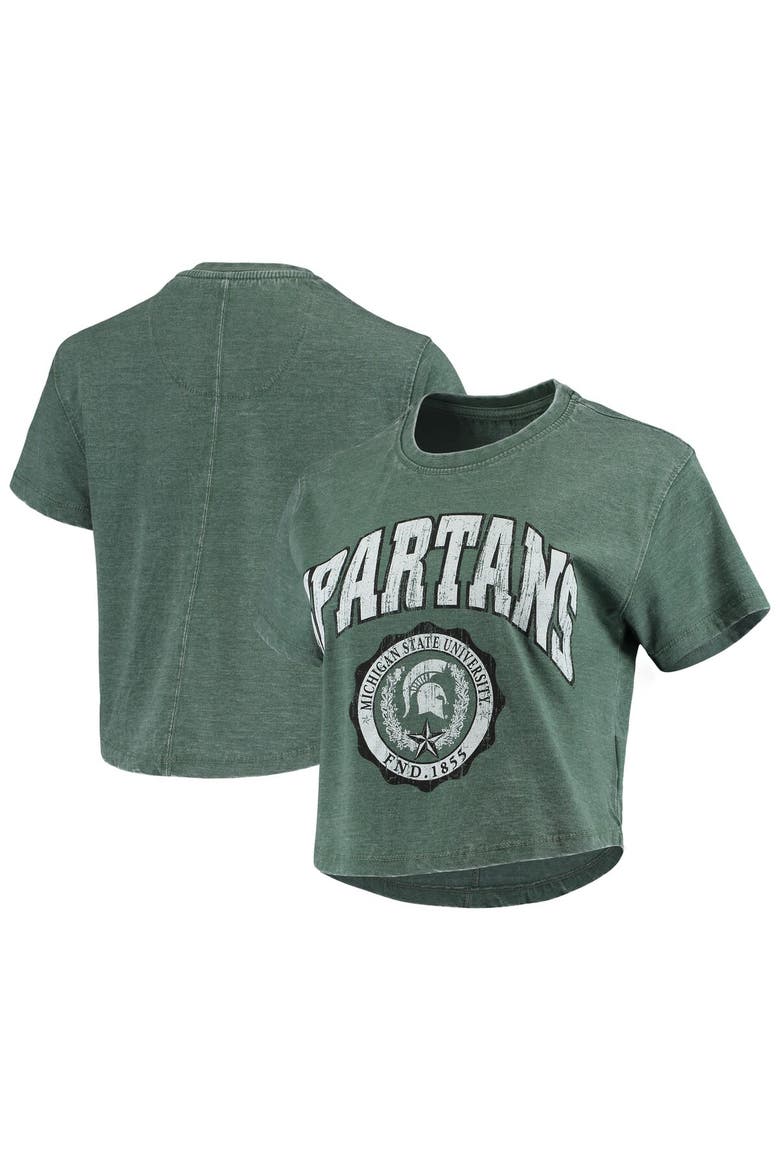 Women's Pressbox Green Michigan State Spartans Edith Vintage Burnout Crop T-Shirt, Main, color, Green