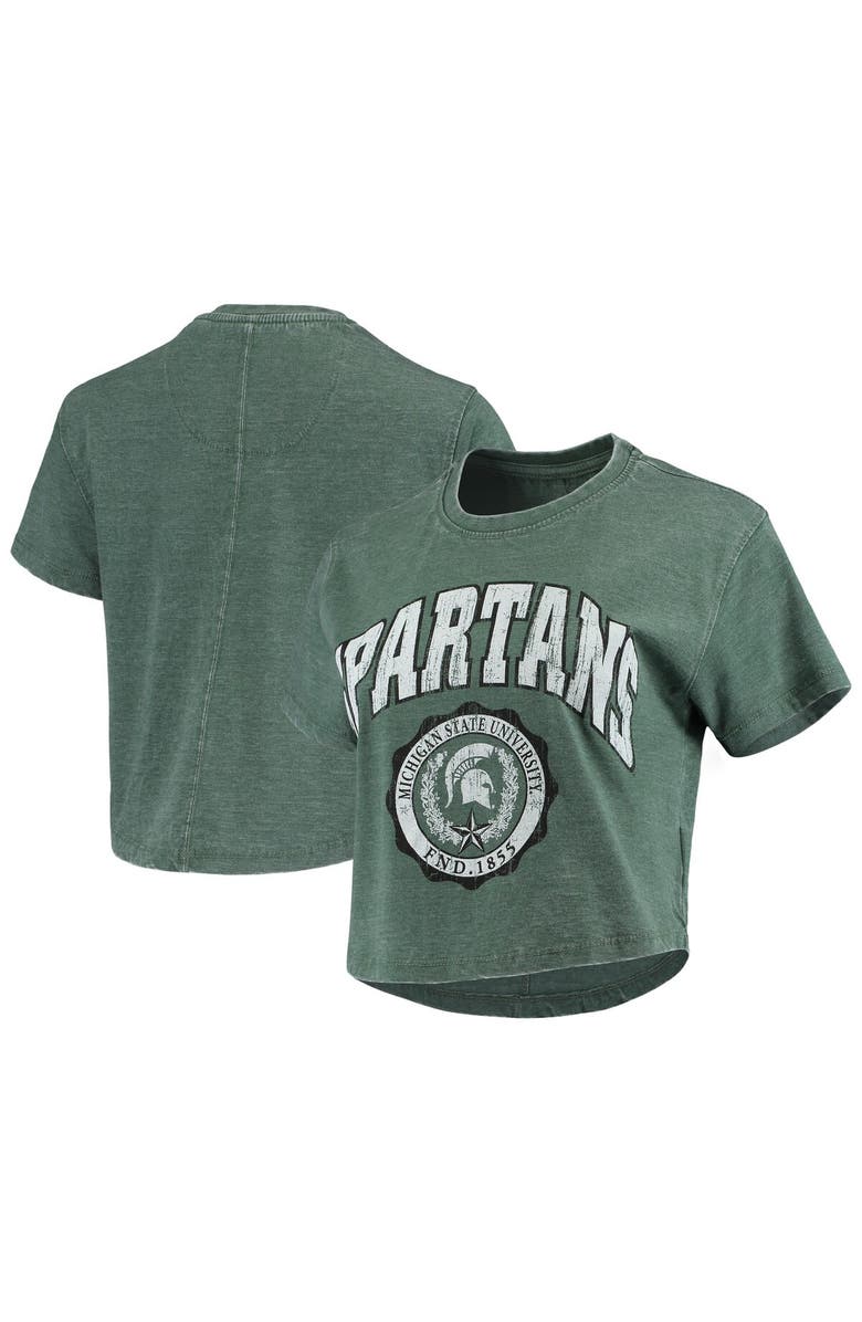 PRESSBOX Women's Pressbox Green Michigan State Spartans Edith Vintage Burnout Crop T-Shirt, Main, color, Green