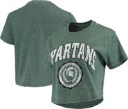 PRESSBOX Women's Pressbox Green Michigan State Spartans Edith Vintage Burnout Crop T-Shirt