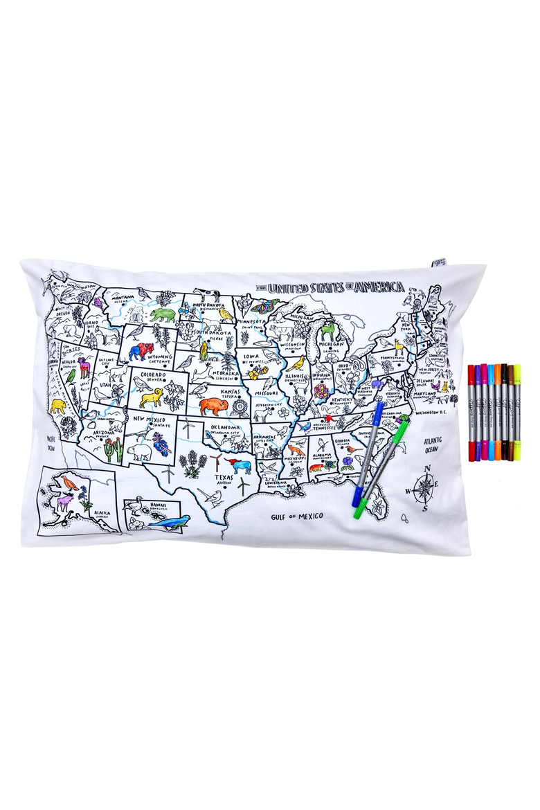 Color Your Own Pillowcase US Map, Alternate, color, White