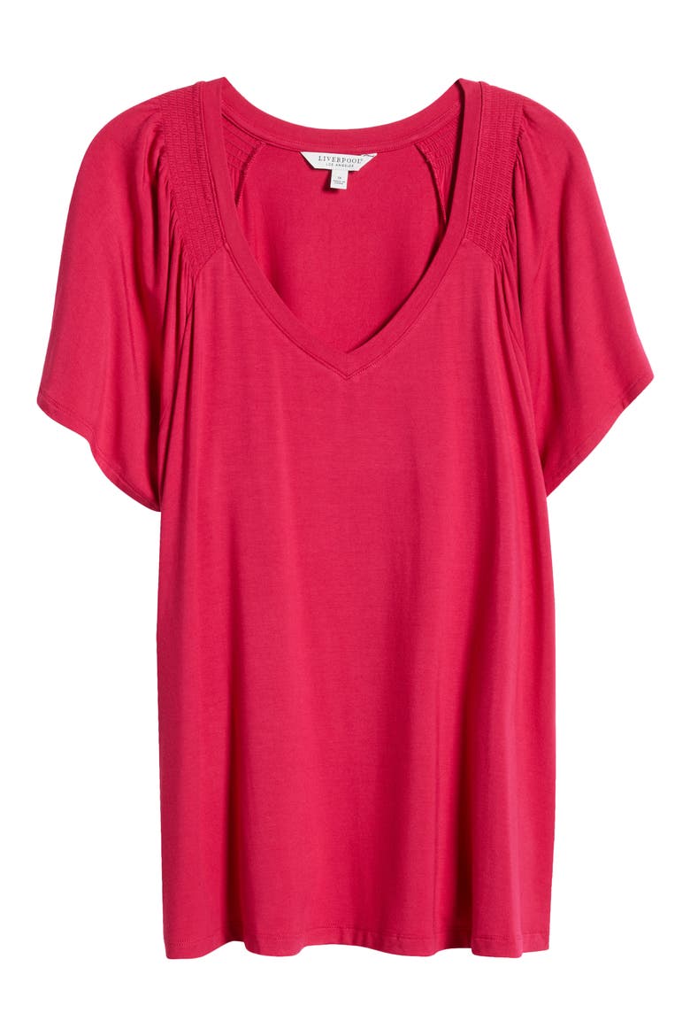 V-Neck Flutter Sleeve Jersey Top, Alternate, color, CERISE