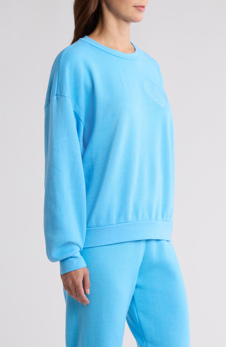 Aviator Nation Glitter Heart Crewneck Sweatshirt, Alternate, color, Sky/ Blue
