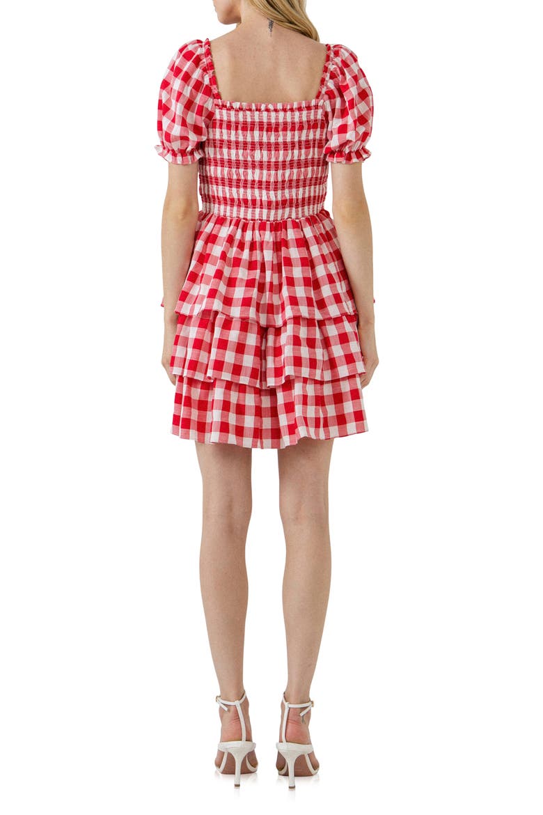 Gingham Smocked Minidress, Alternate, color, RED