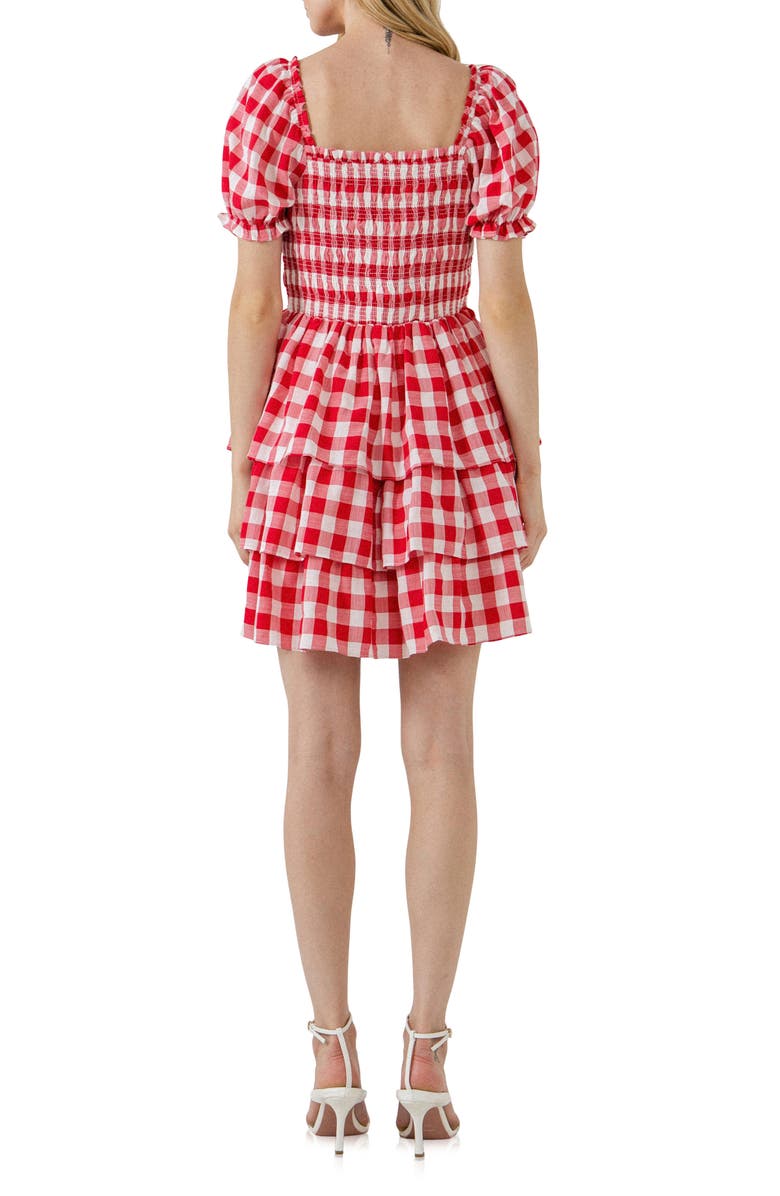 English Factory Gingham Smocked Minidress, Alternate, color, Red