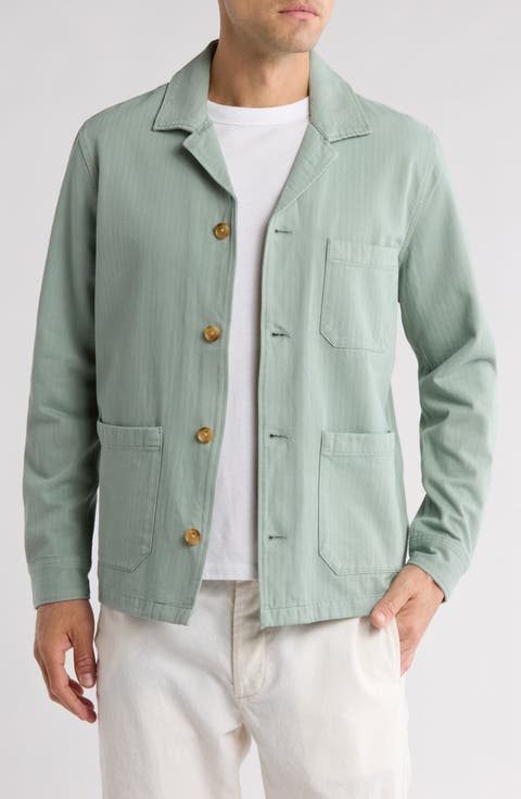 Stripe Cotton Button-Up Chore Jacket