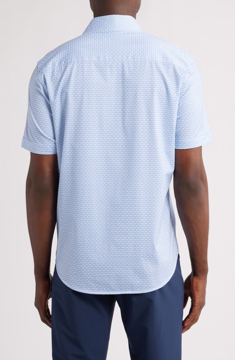 Bugatchi Miles OoohCotton<sup>®</sup> Grid Check Short Sleeve Button-Up Shirt, Alternate, color, Air Blue