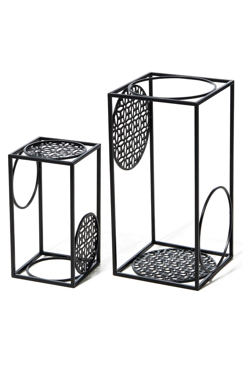 Glitzhome Set of 2 Black Metal Wire Rectangular Nesting Planter Stand, Main, color, Black