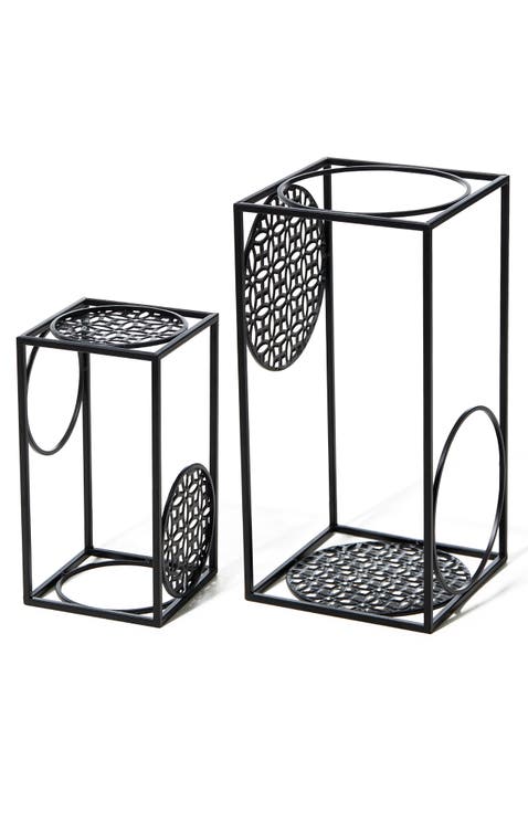 Set of 2 Black Metal Wire Rectangular Nesting Planter Stand