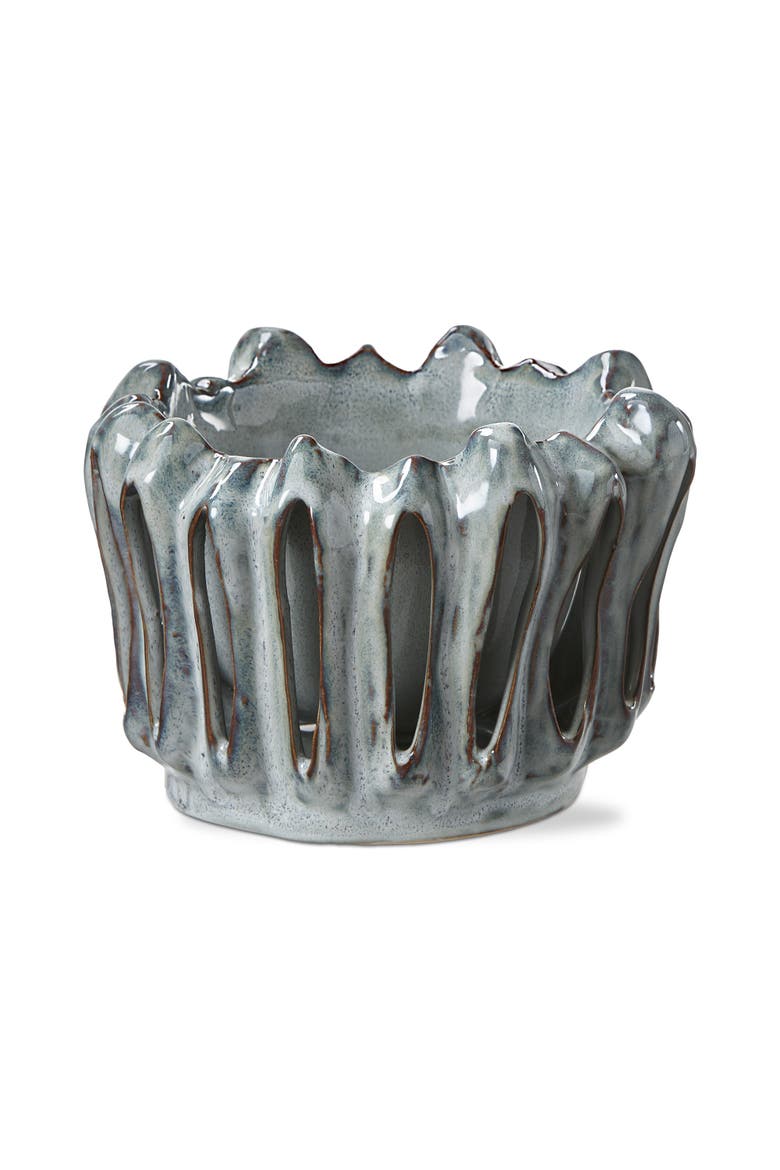 Lagoon Teal Reactive Glazed Stoneware Planter for 4" Pots, Main, color, Blue