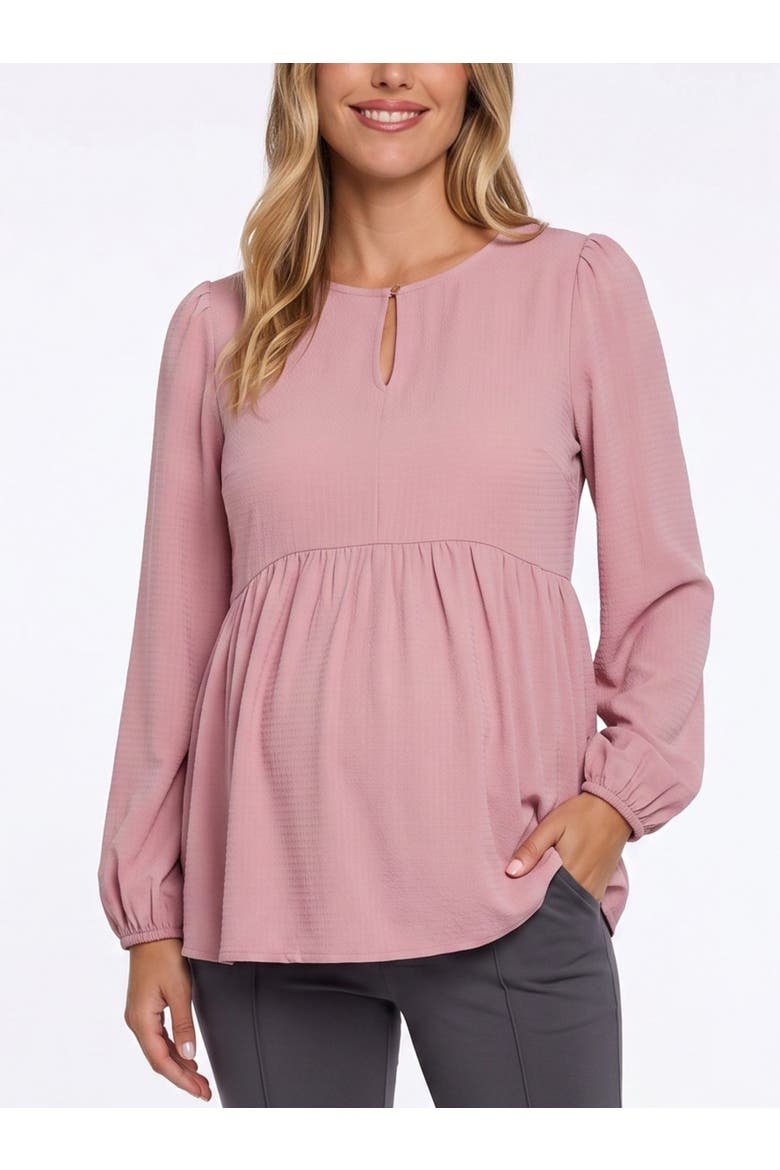 Long Sleeve Empire Waist Keyhole Woven Blouse, Main, color, Soft Violet