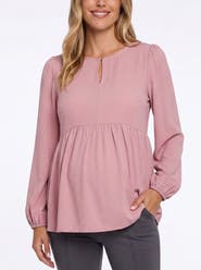 MOTHERHOOD MATERNITY Long Sleeve Empire Waist Keyhole Woven Blouse