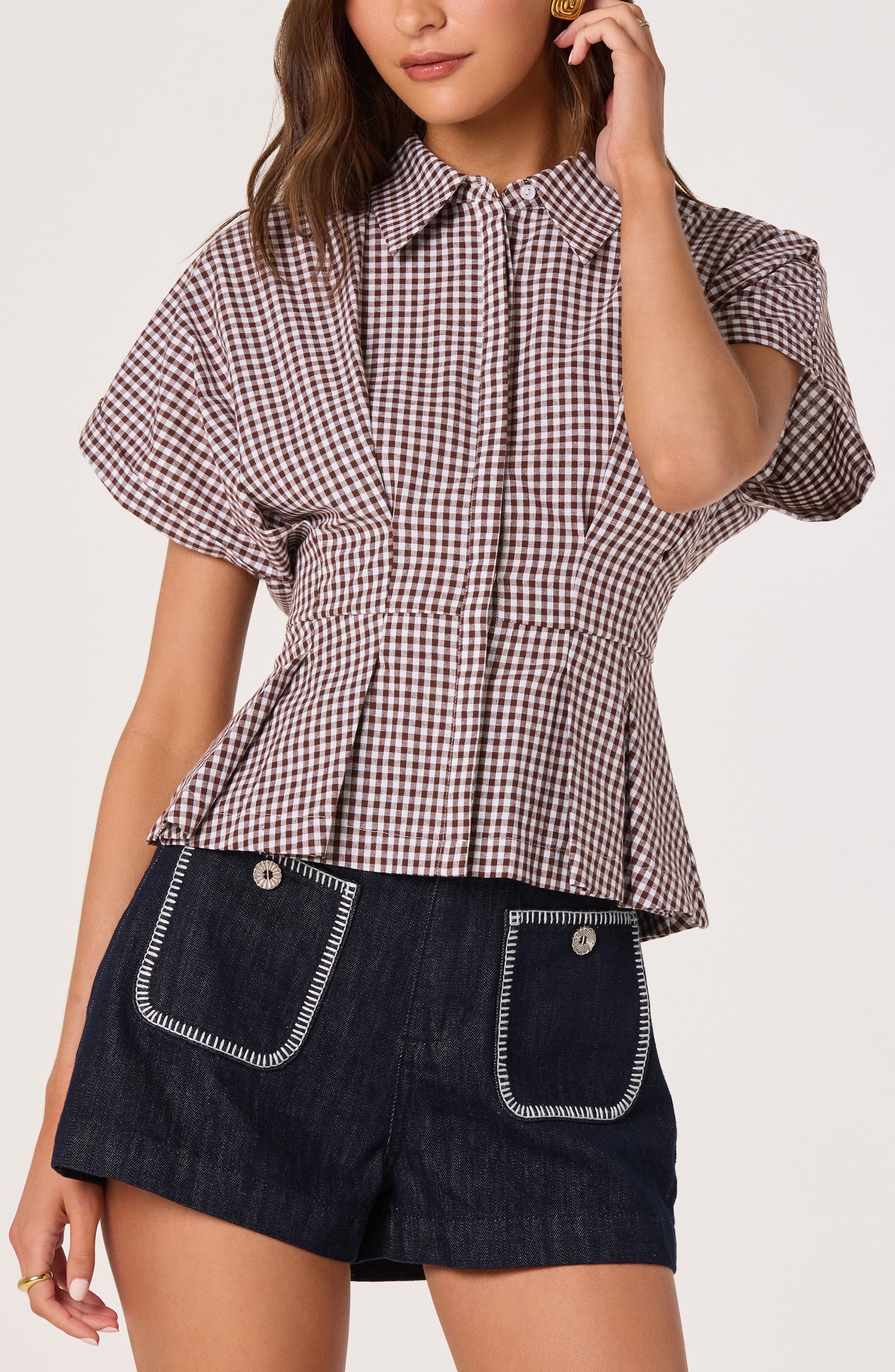 ASTR the Label Beck Gingham Cotton Peplum Top (Women) | Nordstrom