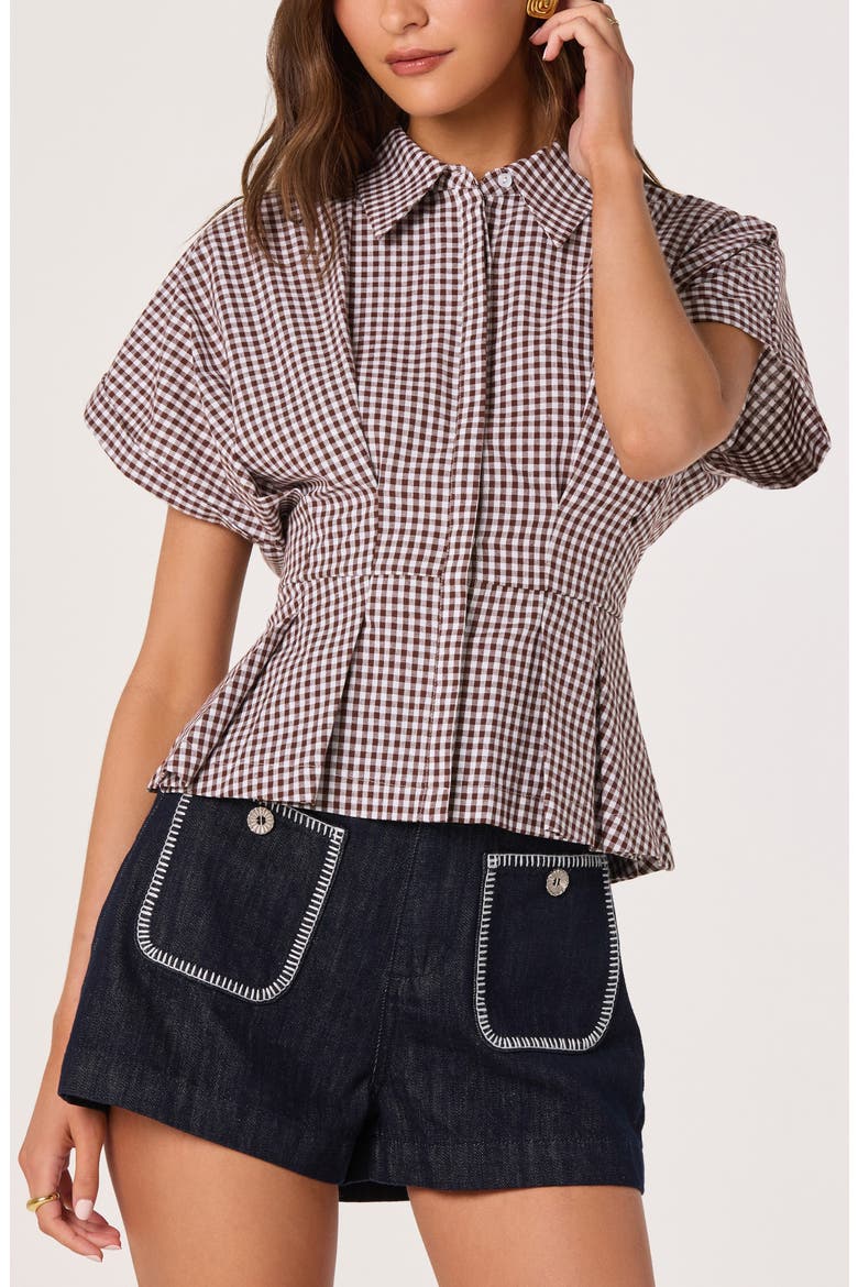Beck Gingham Cotton Peplum Top, Alternate, color, BROWN GINGHAM