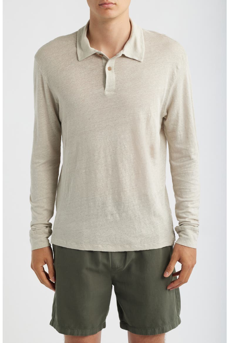 Linen Long Sleeve Polo, Main, color, BONE